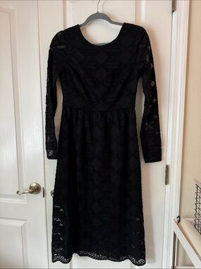 Preen Classic Black Midi Lace Dress - Long Sleeve
